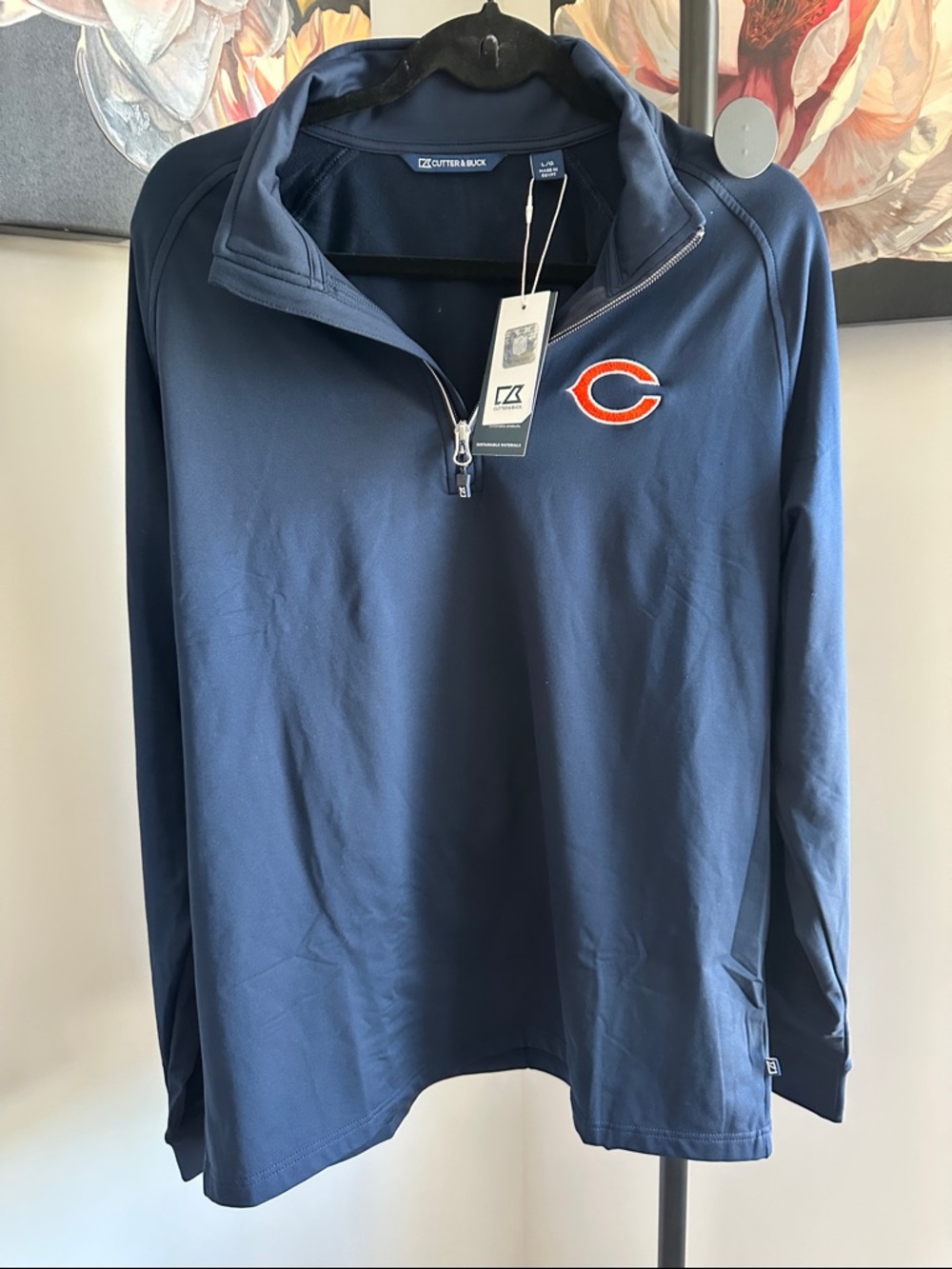 Chicago Bears Cutter & Buck Navy Adapt Eco Knit Quarter-Zip Pullover Jacket